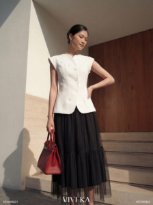 Chaleco Elegante Blanco Asimétrico para Mujer, con Mangas Cortas, Estilo Oficina, Moderno, Casual de Negocios, Marca YONA - Product Image 3