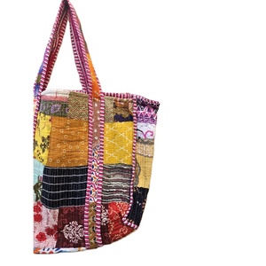 Beautiful Women Shopping Multi Color Hand Quilted Large Tote Bag Handmade Kantha <b>Beach</b> Cotton Kantha Print Quilted Shoulder Bag - Product Image 4