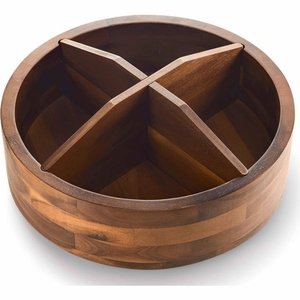 Eco-Friendly Acacia Wood Spice <b>Box</b> Round Multi-Compartment Seasoning Container Divided Wooden <b>Masala</b> Dabba Organizer for Kitchen - Product Image 1