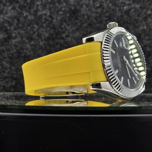 Luxury Men's <b>Automatic</b> Watch Stainless Steel Fluted Bezel BlackDial Yellow Rubber Strap Business Sport MechanicalWristwatch 41mm - Product Image 3