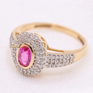 Bague halo en or massif 14 carats avec saphir rose ovale naturel |   Bijoux fins sertis de diamants, cadeau pour femmes - Product Image 3