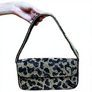 Luxury Handmade Leopard Pattern Beaded Shoulder <b>Bag</b> Women <b>Black</b> Gold Embroidered Seed Bead <b>Evening</b> Party Wedding Crossbody Purse - Product Image 1