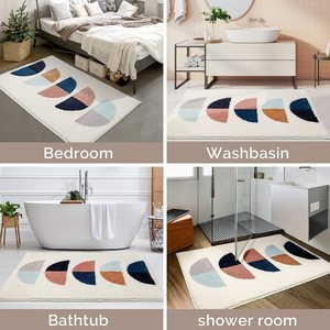Tapis de bain rectangulaire moderne en microfibre avec motif à carreaux et dos antidérapant en caoutchouc pour sol de salle de bain - Product Image 2