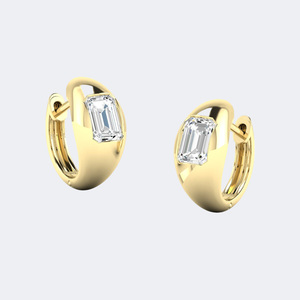 1.00CTW Emerald Cut Lab Grown Diamond Flush Set Wide <b>Huggie</b> Hoop Earrings in 18K <b>Solid</b> <b>Gold</b> IGI Certified - Product Image 1