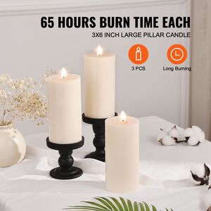 Set di 3 Candele a Colonna Bianche in Cera 16,5 cm x 7,6 cm, Durata 65 Ore, Senza Fumo e Inodore - Product Image 3