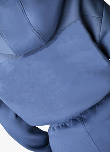 Hooded Crop Zipper Sweatshirt Solid Blue Fleece Oversized Casual Autumn Wear Regular Sleeve Unisex - Product Image 3