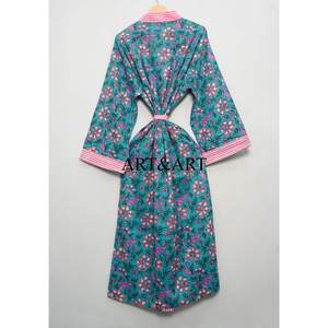 Kimono en coton pour femme, imprimé floral fait main, style japonais, longueur ras du sol, lavable, séchage rapide, robe d'été et de printemps, tenue de plage, livraison gratuite - Product Image 5