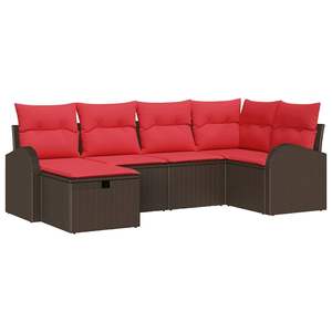Poly <b>Rattan</b> Garden <b>Sofa</b> Set Brown Red Cushions Outdoor Furniture Contemporary Design - Product Image 2