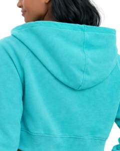 Sudadera con capucha corta personalizada para mujer, color turquesa, manga larga, estilo casual, para gimnasio y fitness. - Product Image 6