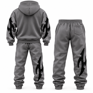 Top Quality Solid Colour Custom Embroidered Logo Baggy Fit Casual Wear 100% Cotton Loose Fit 2 Pieces Tracksuit <b>For</b> <b>Sale</b> - Product Image 6