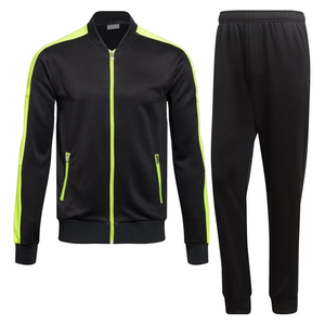Sporty Unisex <b>Zip</b>-<b>Up</b> <b>Jacket</b> & Jogger Set – Black with Neon Green Accents Tracksuit - Product Image 1