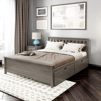 Minimalistisches Holz-Bettgestell mit Stauraum in Queensize mit Kopfteil und Schubladen im Paneel-Design