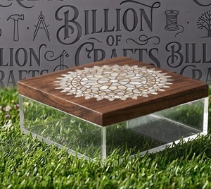 Boîte carrée artisanale en plexiglas acrylique avec couvercle en bois incrusté de nacre, écologique, transparente, pour la rangement et les cadeaux de vaisselle - Product Image 5