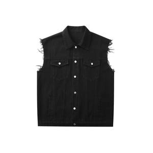 Gilet en jean respirant à capuche pour homme, sans manches, veste courte en jean, gilet boutonné en coton, vêtement d'extérieur décontracté et tendance, grande taille - Product Image 4