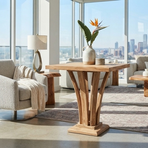 <b>Solid</b> <b>Wood</b> Square Dining Table Unique Curved Pedestal Base Modern Rustic Teak Style Wooden Table Home Furniture Dining Room <b>Desk</b> - Product Image 4