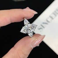 Bague en platine PT950 avec diamant de laboratoire de 2 carats en forme de marquise pour femme, bague de fiançailles, cadeau, bijoux en diamant de laboratoire tendance