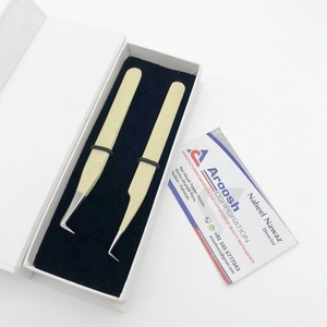 Pinces à épiler professionnelles de haute qualité en fibre de diamant crème, à pointe de 90 degrés, en acier inoxydable, personnalisées - Product Image 5