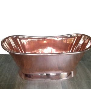 Baignoire ovale autoportante en cuivre martelé durable pour bain de relaxation de luxe en intérieur - Product Image 3