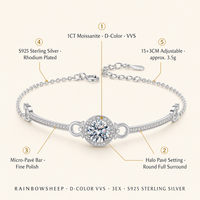 Bracelet Moissanite D Color VVS 3EX Taille Brillant Sertissage Quatre Griffes Halo S925 Plaqué Rhodium Réglable 15+3cm GRA
