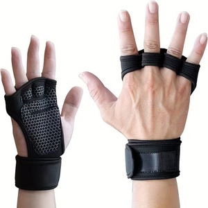 Gants de musculation demi-doigts en polyester respirant avec support de poignet, unisexe, noirs, antidérapants, pour entraînement et fitness - Product Image 1