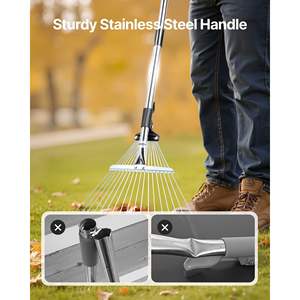 Râteau de jardin à 18 dents en acier inoxydable robuste tête réglable de 7.7 à 17.1 pouces manche long de 32.3 à 55.6 pouces outil à petites feuilles pour - Product Image 5