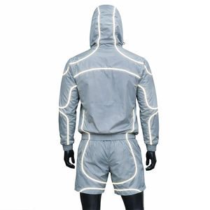 Veste zippée imperméable avec logo personnalisé et patchwork réfléchissant, 100% nylon respirant, coupe-vent d'été style urbain, ensemble short unisexe - Product Image 2