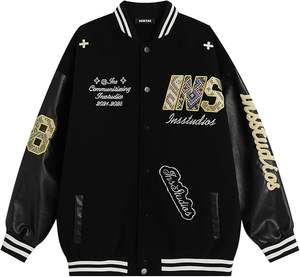 Chaqueta de Béisbol Varsity Unisex O Magic Negra con Mangas de Lana, Cuello Alto y Logotipo Frontal para Invierno - Product Image 3