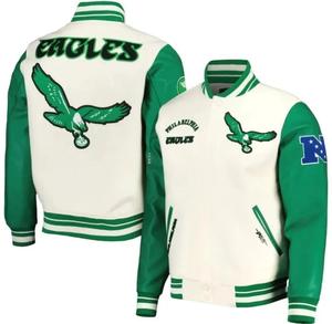 Veste universitaire Letterman faite à la main pour Philadelphie avec manches en cuir, col montant, en laine d'hiver - Product Image 1