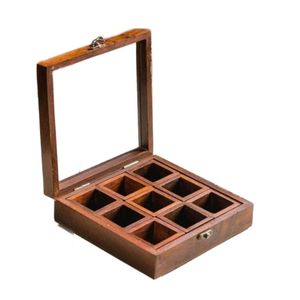 Wooden Spice <b>Box</b> with Compartments Handmade Rustic Kitchen Masala Dabba Storage <b>Container</b> for Home Restaurant Use - Product Image 1