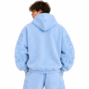 Sweat-shirt décontracté pour homme, bleu et blanc contrastant, manches raglan, bordure côtelée, coupe décontractée, personnalisable, vente en gros de sweats à capuche - Product Image 5