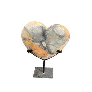 Pierre précieuse naturelle de jaspe Maligano de qualité supérieure, sculptée en forme de grand cœur, cristal poli avec support en fer, taille 12 cm - Product Image 2