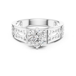 Anillo de Compromiso Solitario Vintage con Diamante Cultivado en Laboratorio, Corte Brillante de 1-3 CT, Banda de Filigrana, Oro Sólido de 18K/14K/10K, Plata 925, para Mujer - Product Image 1