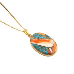 925 Sterling Silver Women's Necklace with Gold Plated Oster Turquoise Gemstone Custom Jewelry Pendants & <b>Charms</b> - Product Image 1