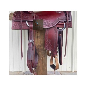 Sillín de caballo estilo Western de cuero marrón oscuro con diseño floral y cesta, asiento rígido, correas de latigo, juego de aparejos de 10 a 18 pulgadas - Product Image 3