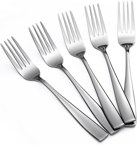 Tenedores de Acero Inoxidable con Acabado Espejo, Diseño Minimalista de Mango Largo, Aptos para Lavavajillas, Juego de Cubiertos Plateados para Bodas - Product Image 1