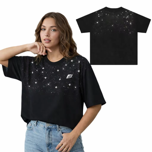 Wholesale Rhinestone Oversized Men's T-Shirts <b>Hip</b> Hop Crystal Stud Glitter Graphic Tee Custom Streetwear Y2K Supplier - Product Image 1