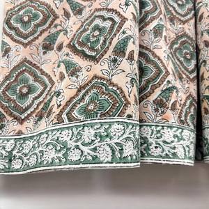 Floral Hand Block Print Handmade Eco-Friendly Cotton V-neck 3/4 Sleeve Lace Ruffle Hem Natural Washable Formal Vintage <b>Dress</b> - Product Image 3