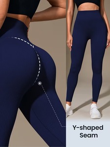 Women's <b>Summer</b> Knitted Acid Wash Ribbed Waist Activewear <b>Leggings</b> | High Elasticity Lightweight Breathable Training Sportswear - Product Image 4