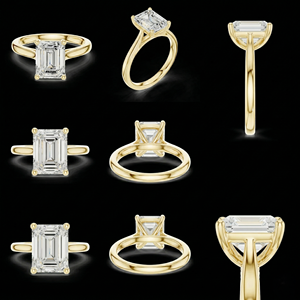 Anillo de compromiso clásico de oro amarillo macizo de 10k con diamante moissanita de corte esmeralda personalizado - Product Image 2