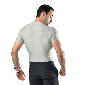 Camiseta Deportiva Ajustada de Manga Corta y Cuello Redondo para Hombre, Color Gris Claro, Ideal para Entrenamiento, Gimnasio, Fitness y Deportes - Product Image 6