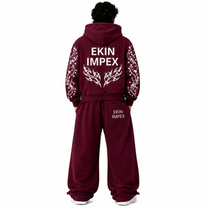 Men's Women's Premium Maroon Burgundy Crystal Rhinestone <b>Star</b> Sparkle Flame Sweatsuit <b>Set</b> Full Zip Hoodie Wide Leg Baggy Jogger - Product Image 2