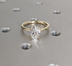 High Polish Gold Vintage Oval Cut Lab-Created Diamond <b>Statement</b> <b>Ring</b> with IGI Certification Women's Engagement Jewelry - Product Image 2