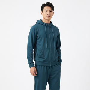 Ensemble de survêtement unisexe à capuche de couleur unie avec fermeture éclair intégrale, sweat-shirt et pantalon décontractés, respirant, en polyester mi-lourd, pour l'automne - Product Image 4