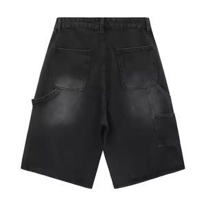 Shorts en jean vintage pour hommes, coupe droite, style streetwear d'été, personnalisés, baggy, effet usé, en denim de coton délavé foncé - Product Image 3
