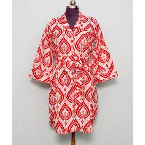 Ensemble robe moulante bohème en coton pour femme, longueur genou, avec chemise imprimée florale, taille naturelle, boutons tissés, nettoyage à sec - Product Image 1