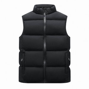Chaleco Acolchado Negro para Hombre, Cuello Alto, Cierre de Cremallera, Ropa de Invierno Informal, Talla Grande, Sin Mangas - Product Image 5