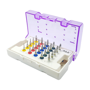 Kit de 25 fraises coniques dentaires en acier inoxydable avec embouts de protection et boîte de rangement, certifié CE Classe I, ensemble d'implants manuels, logo personnalisé - Product Image 1
