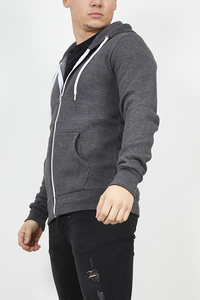 Sudadera con capucha gris para hombre, corte regular, forro polar de algodón, informal, con cremallera, bolsillo frontal, para otoño - Product Image 5