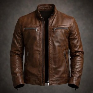 Vintage Brown <b>Leather</b> <b>Cafe</b> <b>Racer</b> <b>Jacket</b> for Men Retro Motorcycle <b>Jacket</b> - Product Image 1