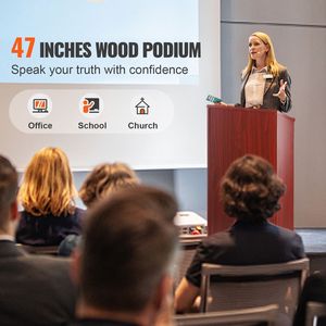 Podio in Legno da 47 Pollici con 4 Ruote Girevoli, Piano Inclinato e Ripiani Portaoggetti per Presentazioni e Funzioni di Hostess - Product Image 2